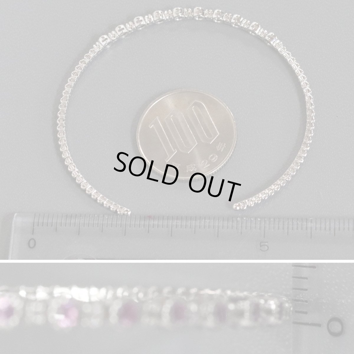 画像8: K18WGピンクサファイアダイヤモンドバングル PS0.218 D0.11 3.9g 14-16.5cm (8)