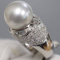 画像2: Pt900パールダイヤモンドリング D1.21 パール13.6mm 16.3g #18 (2)