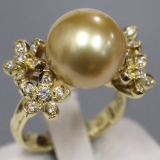 画像1: K18ゴールデンパールダイヤモンドリング D0.33 パール12.2mm 11.5g #13 (1)