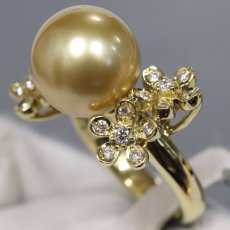 画像2: K18ゴールデンパールダイヤモンドリング D0.33 パール12.2mm 11.5g #13 (2)