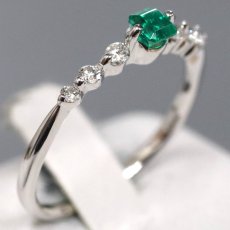 画像2: K18WGエメラルドダイヤモンドリング E0.21 D0.15 1.7g #13 (2)