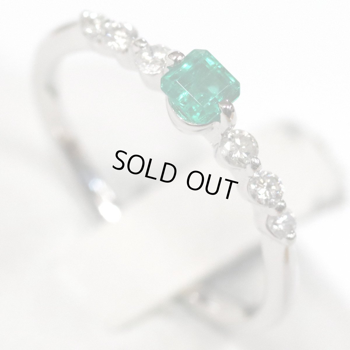 画像4: K18WGエメラルドダイヤモンドリング E0.21 D0.15 1.7g #13 (4)