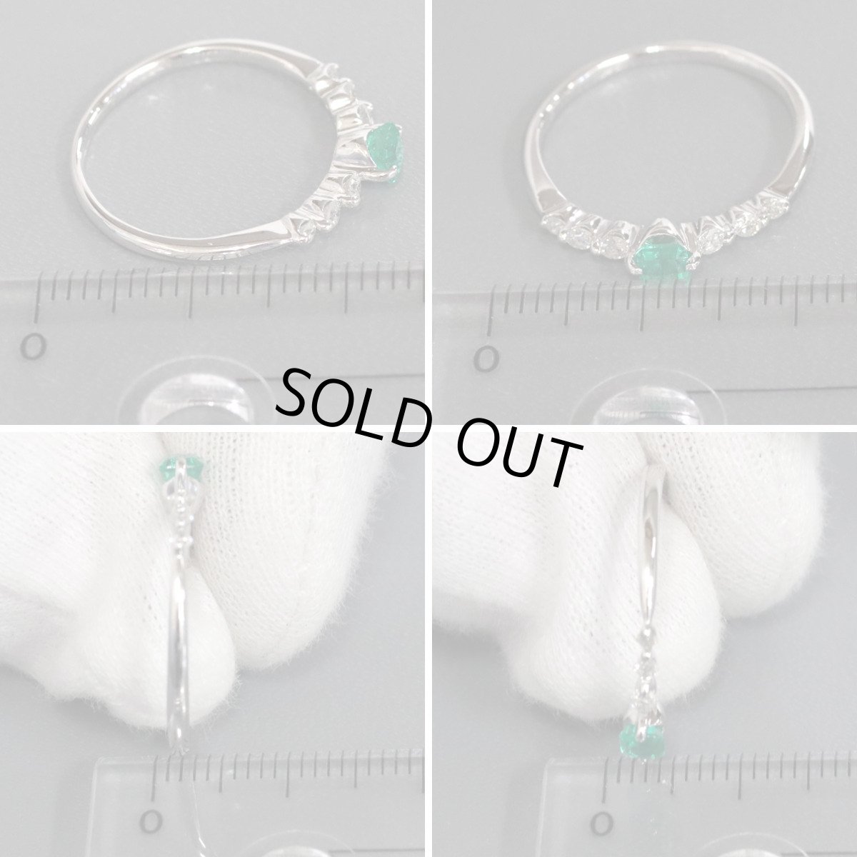 画像9: K18WGエメラルドダイヤモンドリング E0.21 D0.15 1.7g #13 (9)