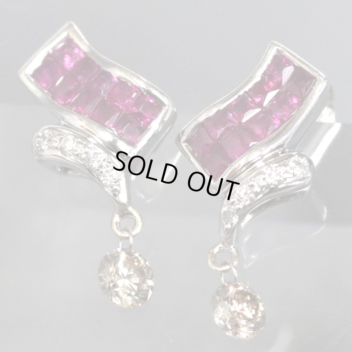 画像1: K18WG/Pt900ルビーダイヤモンドピアス R0.42×2 D0.17×2 3.2g (1)
