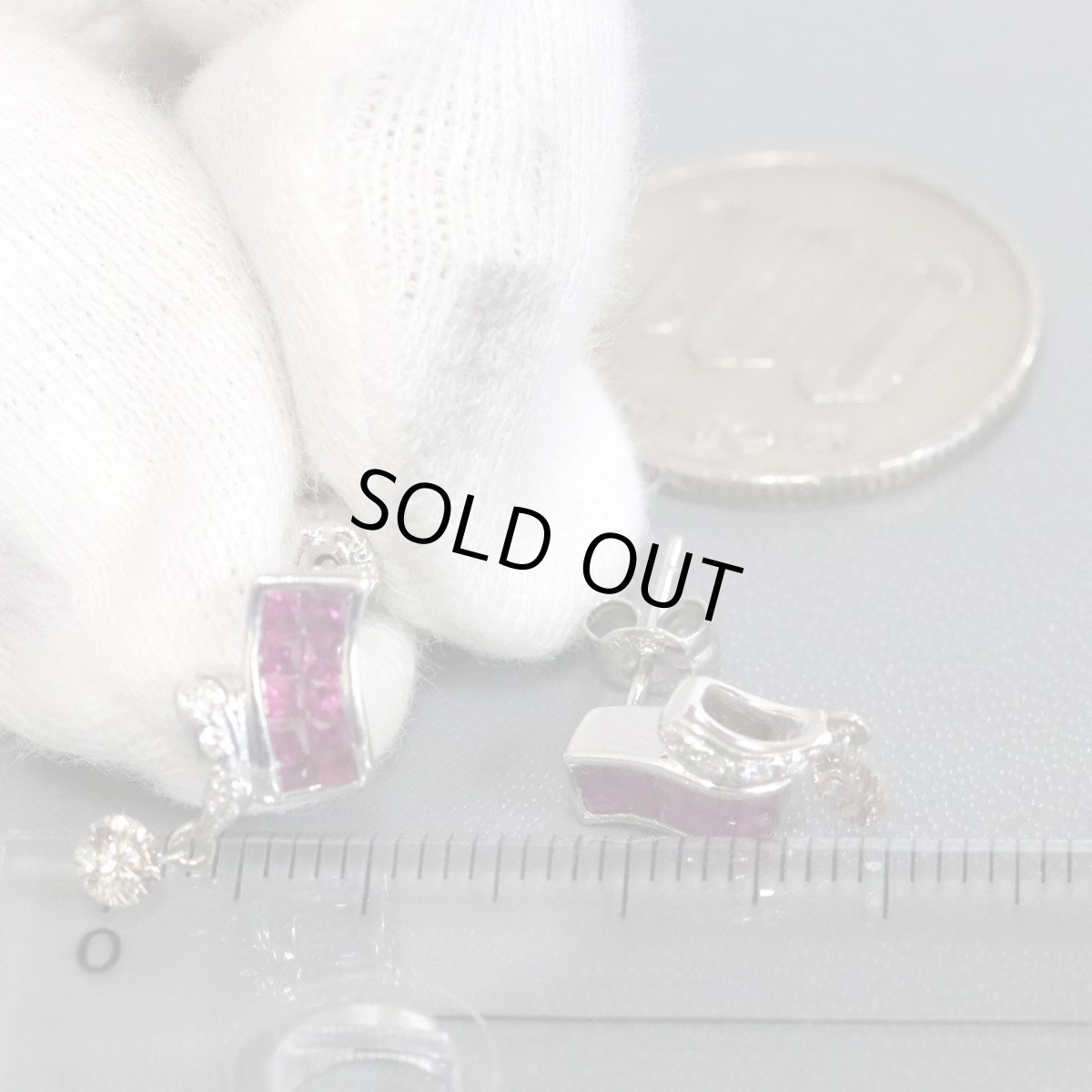 画像9: K18WG/Pt900ルビーダイヤモンドピアス R0.42×2 D0.17×2 3.2g (9)