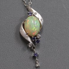 画像1: 若林佐代子 K18WGオパールダイヤモンドタンザナイトペンダント O3.13 D0.10 6.1g AJ付44cm 保証書 (1)