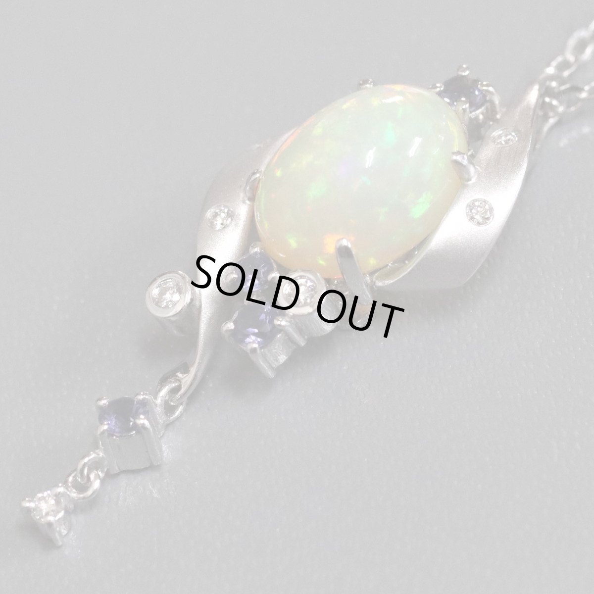 画像3: 若林佐代子 K18WGオパールダイヤモンドタンザナイトペンダント O3.13 D0.10 6.1g AJ付44cm 保証書 (3)