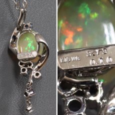 画像5: 若林佐代子 K18WGオパールダイヤモンドタンザナイトペンダント O3.13 D0.10 6.1g AJ付44cm 保証書 (5)