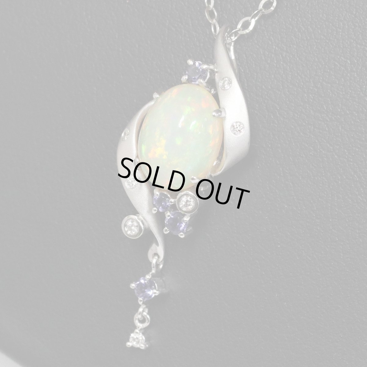 画像7: 若林佐代子 K18WGオパールダイヤモンドタンザナイトペンダント O3.13 D0.10 6.1g AJ付44cm 保証書 (7)