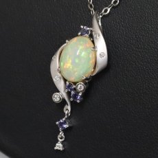 画像7: 若林佐代子 K18WGオパールダイヤモンドタンザナイトペンダント O3.13 D0.10 6.1g AJ付44cm 保証書 (7)