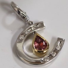 画像3: K18WG/YGパパラチアサファイアダイヤモンドペンダントトップ 馬蹄モチーフ PS0.75 D0.12 4.3g 鑑別書 (3)