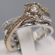 画像1: ポンテヴェキオ K18WG/PGダイヤモンドリング フラワーモチーフ D0.90 8.9g #11 (1)