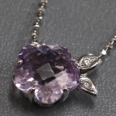画像4: タサキ K18WGアメジストダイヤモンドネックレス フラワーモチーフ D0.02 4.1g 39cm (4)