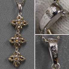 画像4: K18YG/WGダイヤモンドペンダント フラワーモチーフ 2連チェーン D0.20 7.0g AJ付45cm (4)