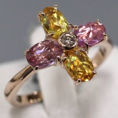 画像1: K18PGイエロー/パープルサファイアダイヤモンドリング S1.63 D0.06 3.8g #12 (1)