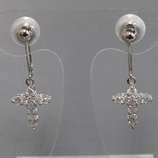 画像2: Pt900ダイヤモンドイヤリング クロスモチーフ D0.15×2 2.2g (2)