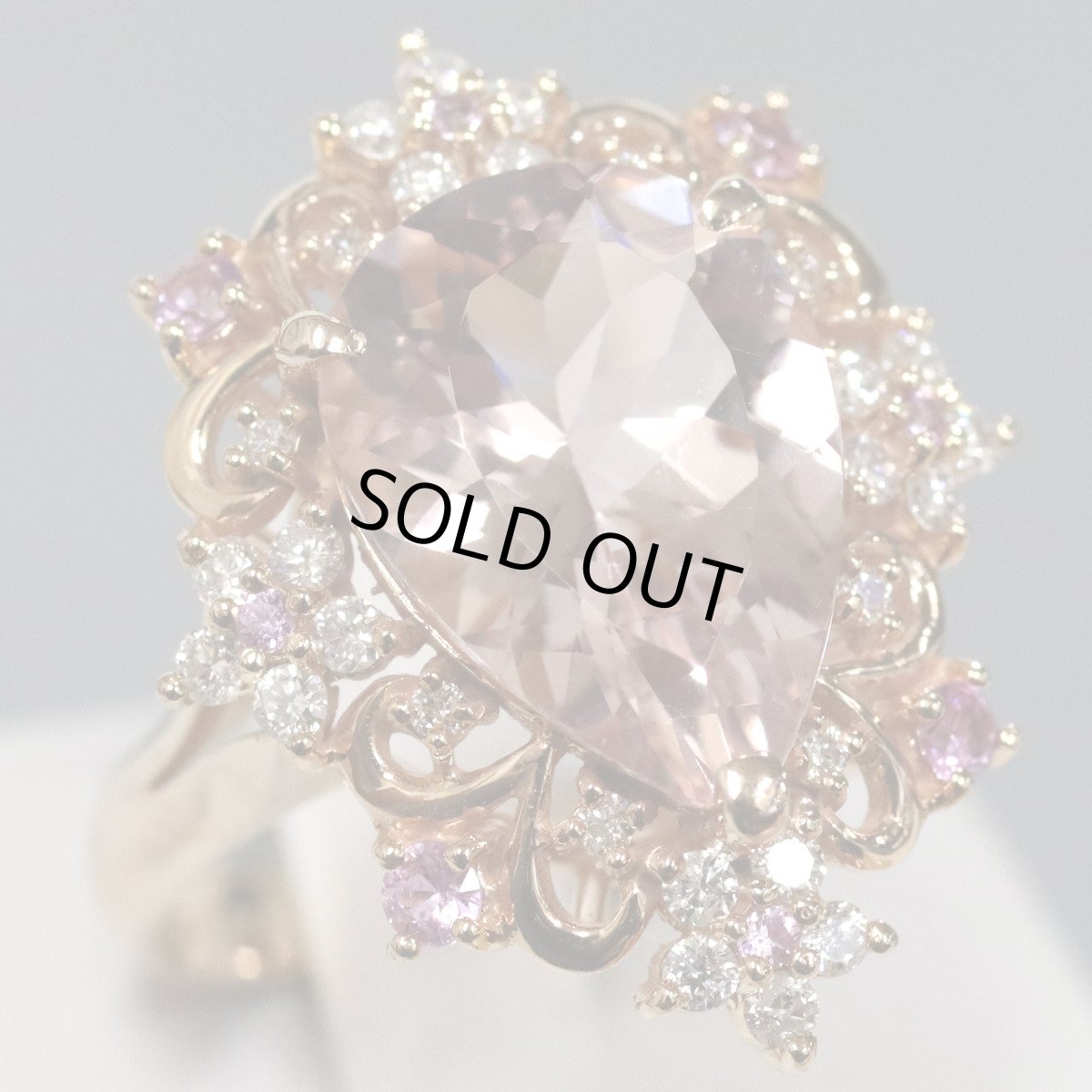 画像1: K18PGモルガナイトダイヤモンドサファイアリング M3.96 D0.33 S0.20 5.8g #10 (1)