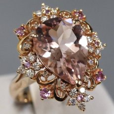 画像1: K18PGモルガナイトダイヤモンドサファイアリング M3.96 D0.33 S0.20 5.8g #10 (1)