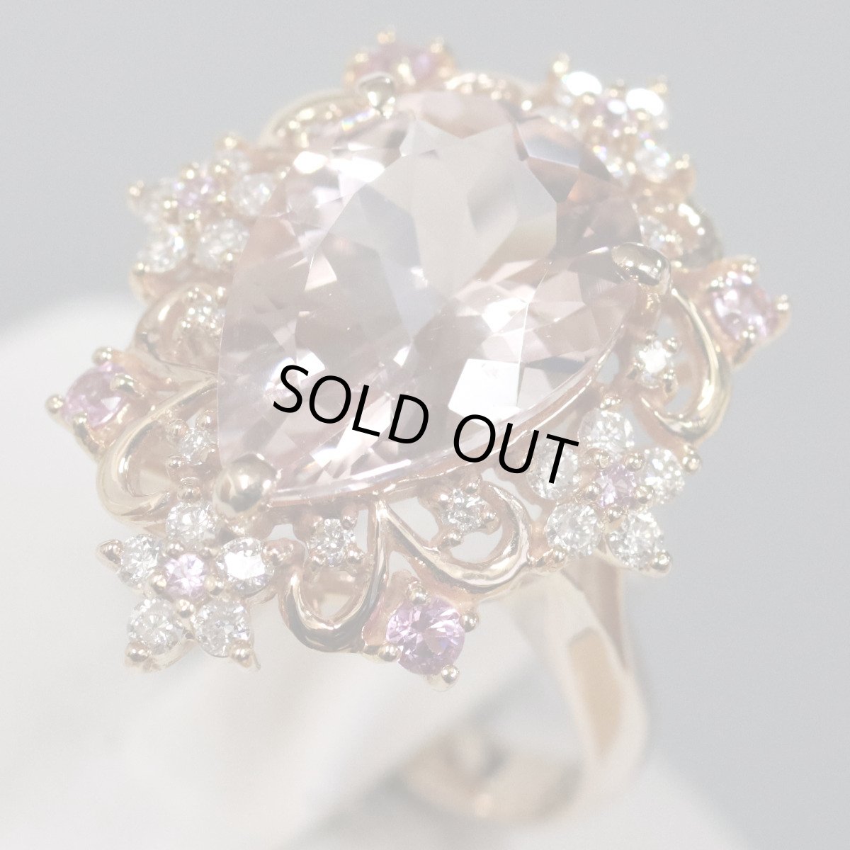 画像2: K18PGモルガナイトダイヤモンドサファイアリング M3.96 D0.33 S0.20 5.8g #10 (2)