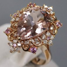 画像2: K18PGモルガナイトダイヤモンドサファイアリング M3.96 D0.33 S0.20 5.8g #10 (2)