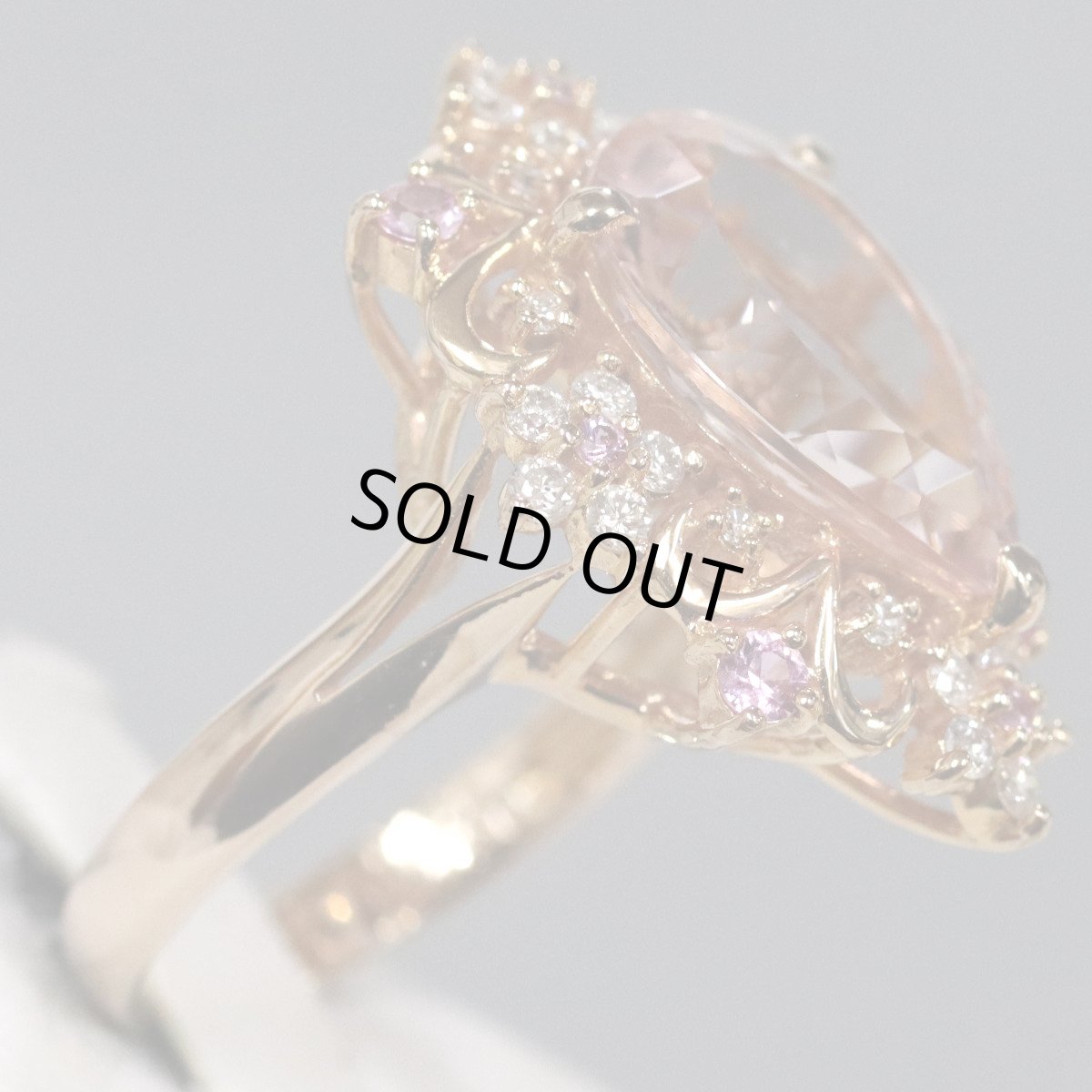 画像3: K18PGモルガナイトダイヤモンドサファイアリング M3.96 D0.33 S0.20 5.8g #10 (3)