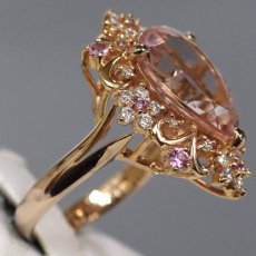 画像3: K18PGモルガナイトダイヤモンドサファイアリング M3.96 D0.33 S0.20 5.8g #10 (3)