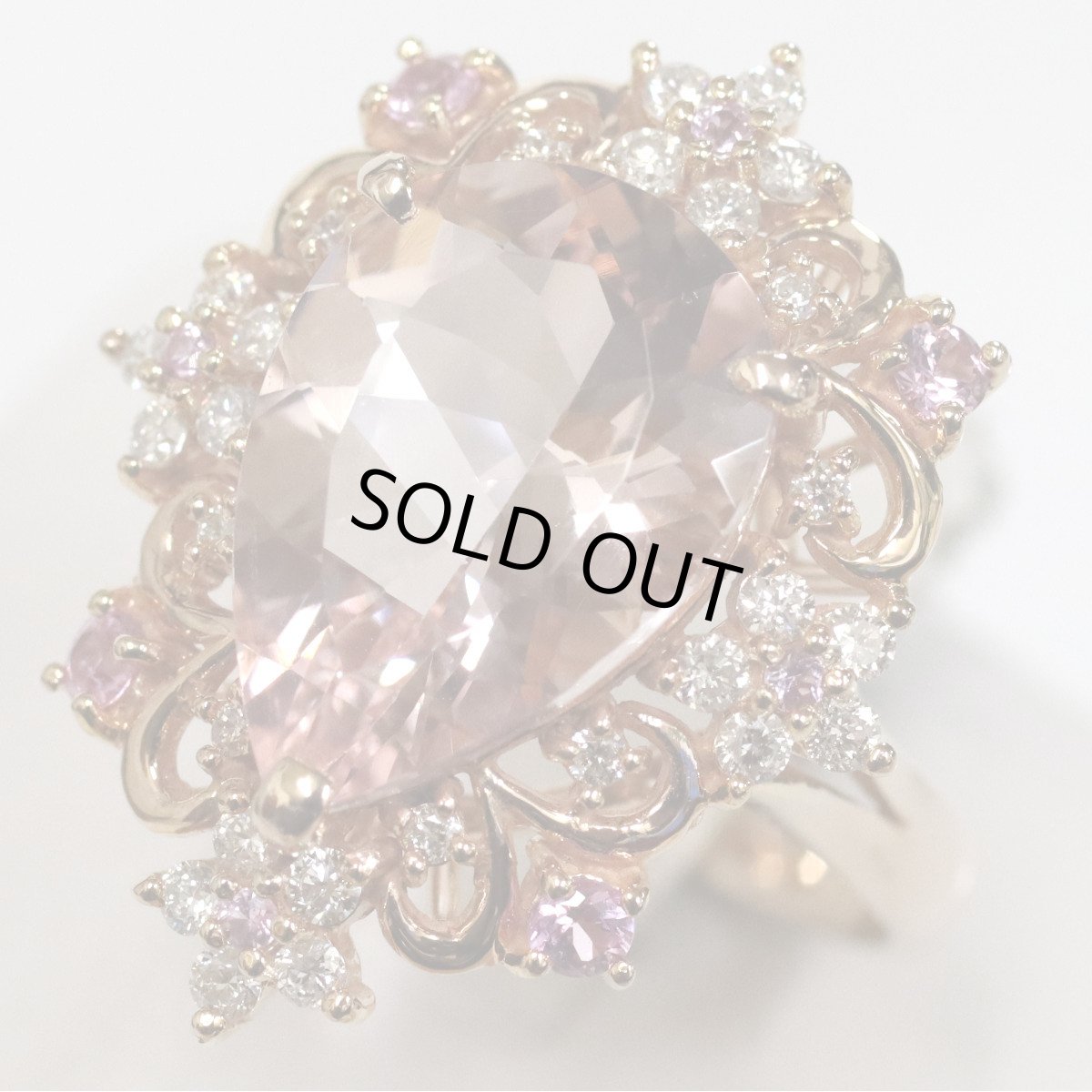 画像4: K18PGモルガナイトダイヤモンドサファイアリング M3.96 D0.33 S0.20 5.8g #10 (4)