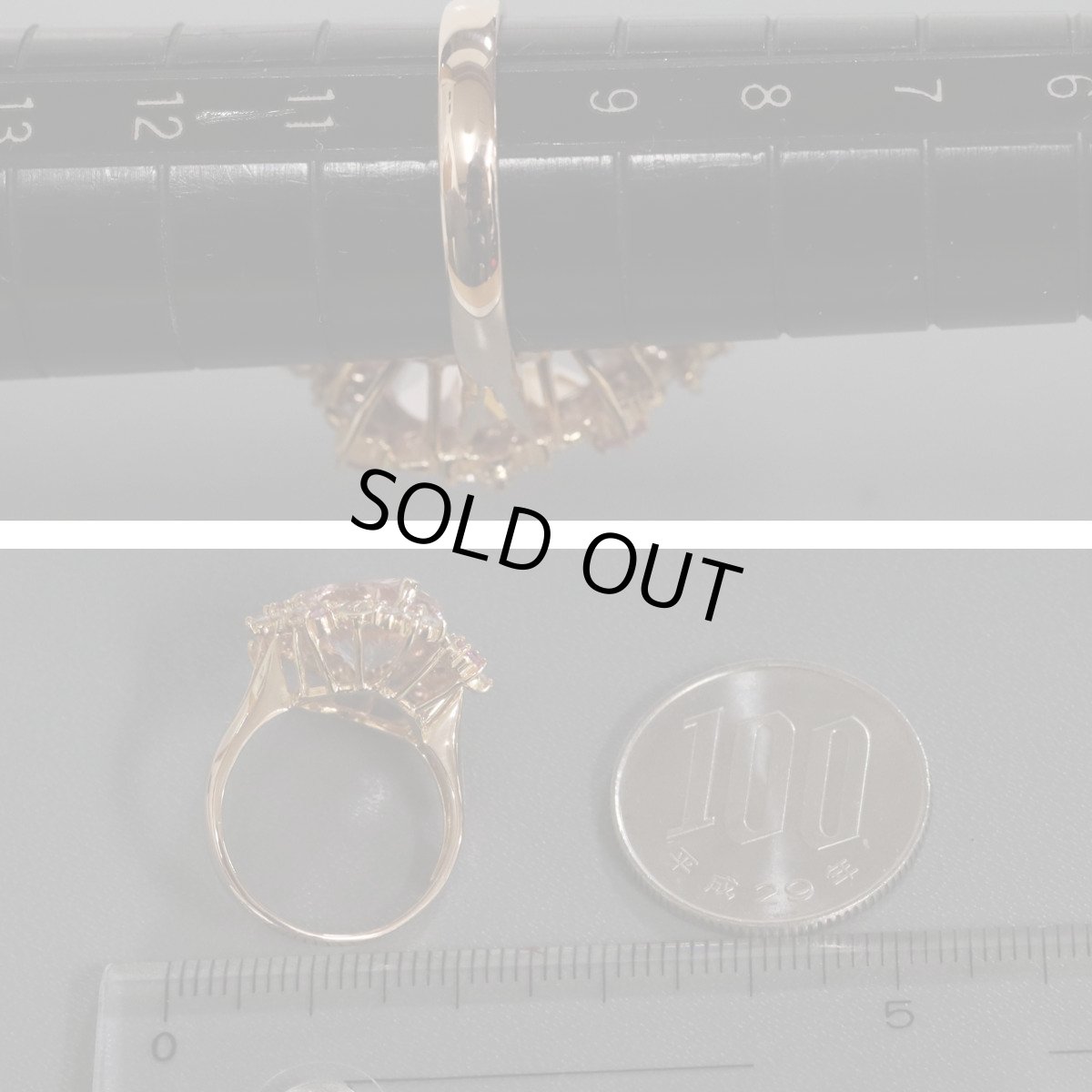 画像8: K18PGモルガナイトダイヤモンドサファイアリング M3.96 D0.33 S0.20 5.8g #10 (8)