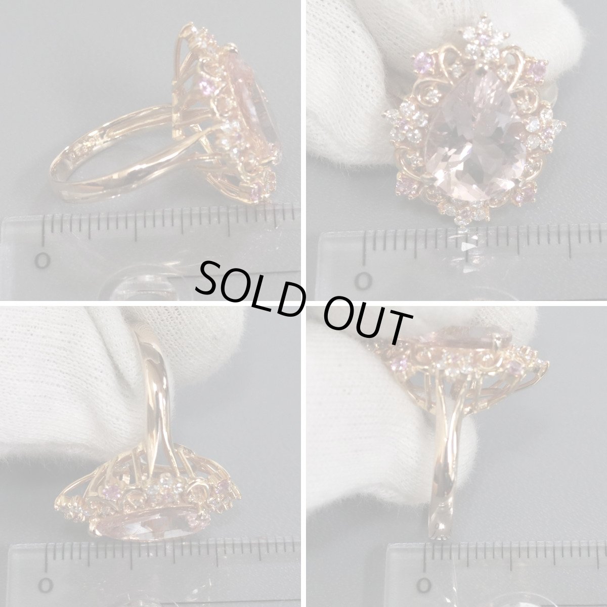 画像9: K18PGモルガナイトダイヤモンドサファイアリング M3.96 D0.33 S0.20 5.8g #10 (9)