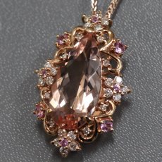 画像1: 750/K18PGモルガナイトダイヤモンドサファイアペンダント M4.04 D0.33 S0.23 6.4g AJ付45cm (1)