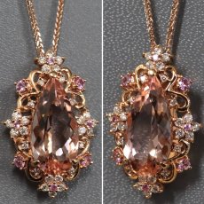 画像3: 750/K18PGモルガナイトダイヤモンドサファイアペンダント M4.04 D0.33 S0.23 6.4g AJ付45cm (3)