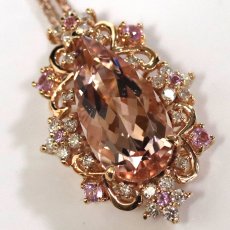 画像4: 750/K18PGモルガナイトダイヤモンドサファイアペンダント M4.04 D0.33 S0.23 6.4g AJ付45cm (4)