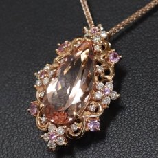 画像7: 750/K18PGモルガナイトダイヤモンドサファイアペンダント M4.04 D0.33 S0.23 6.4g AJ付45cm (7)