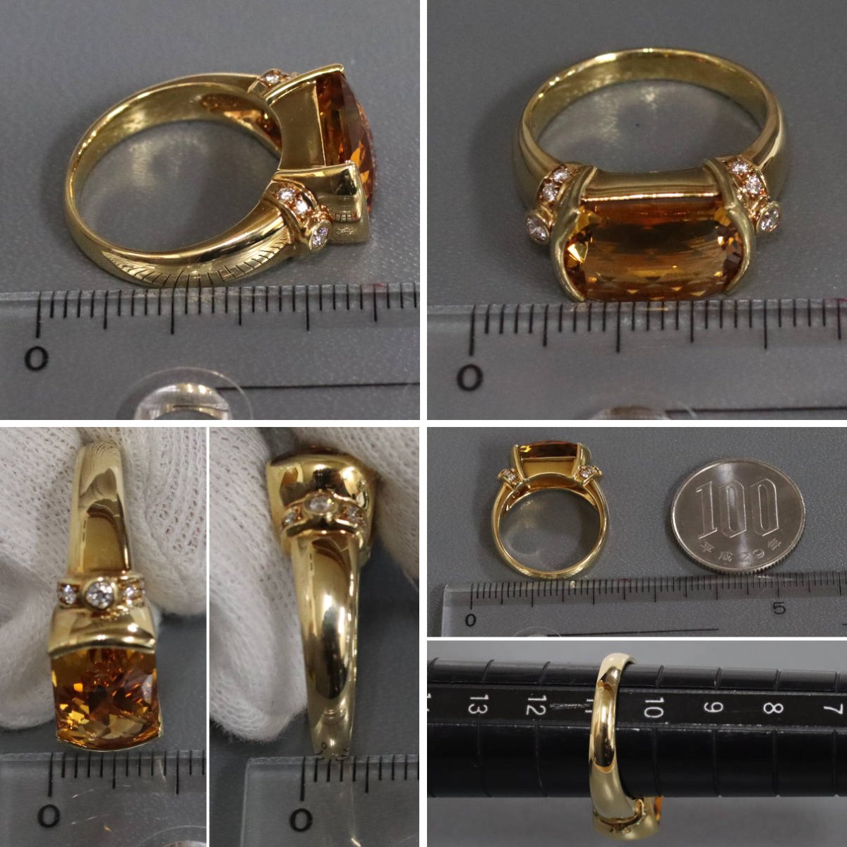 画像8: タサキ K18シトリンダイヤモンドリング C4.21 D0.08 7.1g #11 内外箱 (8)