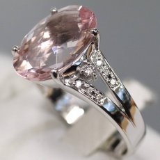 画像3: K18WGモルガナイトダイヤモンドリング M5.56 D0.12 7.5g #18 鑑別カード (3)