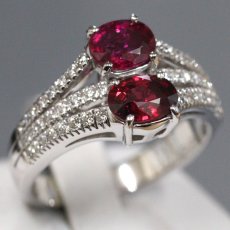 画像1: K18WG非加熱ピジョンブラッドルビー/ダイヤモンドリング R0.74 R0.78 D0.27 D0.30 6.4g #14 AIGS鑑別書×2 (1)