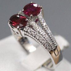 画像2: K18WG非加熱ピジョンブラッドルビー/ダイヤモンドリング R0.74 R0.78 D0.27 D0.30 6.4g #14 AIGS鑑別書×2 (2)