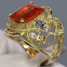 画像2: K18ファイアオパールサファイアダイヤモンドリング FO2.74 S0.69 D0.14 8.8g #14 鑑別カード (2)