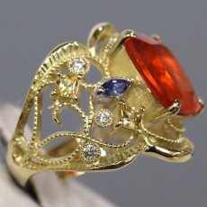 画像3: K18ファイアオパールサファイアダイヤモンドリング FO2.74 S0.69 D0.14 8.8g #14 鑑別カード (3)