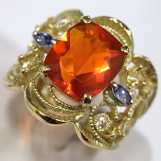 画像4: K18ファイアオパールサファイアダイヤモンドリング FO2.74 S0.69 D0.14 8.8g #14 鑑別カード (4)