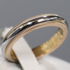 画像2: 750/Pt950 トゥギャザー ミルグレイン バンド リング 計11.2g #9 #15 内外箱 (2)