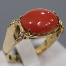 画像1: K18赤サンゴダイヤモンドリング D0.06 6.0g #12 鑑別書 (1)