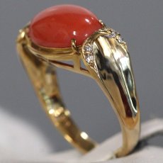 画像2: K18赤サンゴダイヤモンドリング D0.06 6.0g #12 鑑別書 (2)