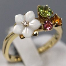 画像1: タサキ K18マルチカラーストーンリング フラワーモチーフ D0.01 4.6g #12-12.5 (1)