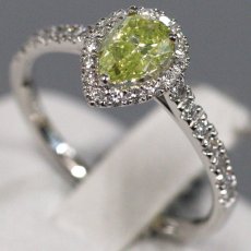 画像1: Pt900グリーニッシュイエローダイヤモンド/ダイヤモンドリング D0.562 D0.24 2.3g #11 鑑定書 ソーティング (1)