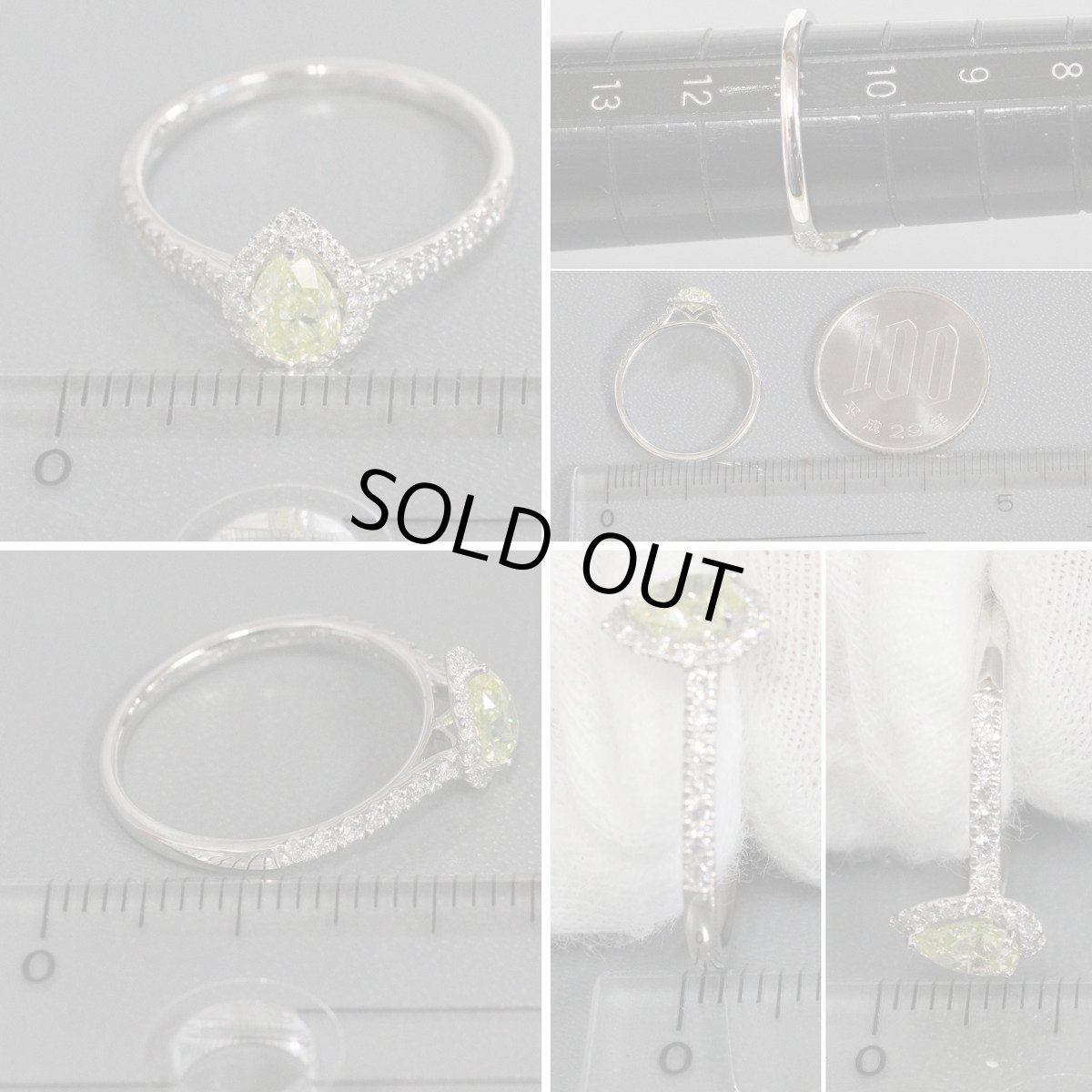 画像8: Pt900グリーニッシュイエローダイヤモンド/ダイヤモンドリング D0.562 D0.24 2.3g #11 鑑定書 ソーティング (8)