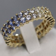 画像1: K18イエロー/ブルー/ホワイトサファイアダイヤモンドリング フルエタニティ S3.28 D0.20 6.7g #16.5 鑑別カード (1)