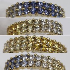 画像4: K18イエロー/ブルー/ホワイトサファイアダイヤモンドリング フルエタニティ S3.28 D0.20 6.7g #16.5 鑑別カード (4)