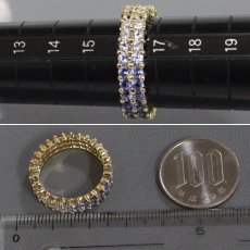 画像7: K18イエロー/ブルー/ホワイトサファイアダイヤモンドリング フルエタニティ S3.28 D0.20 6.7g #16.5 鑑別カード (7)