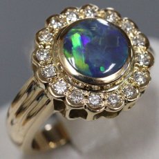 画像1: K18ブラックオパールダイヤモンドリング BkO0.836 D0.26 7.2g #9 鑑別カード (1)